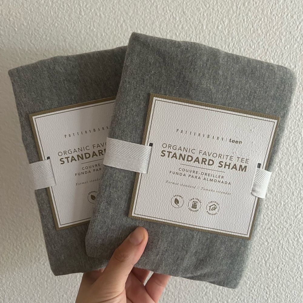 Pottery Barn Organic Favorite Tee Standard Sham NWT Heathered Grey. SET OF TWO
